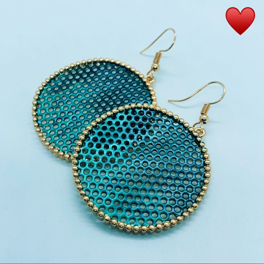 🌺Green Ball Big Gold Round Disk Drop Earring - Picture 7 of 12